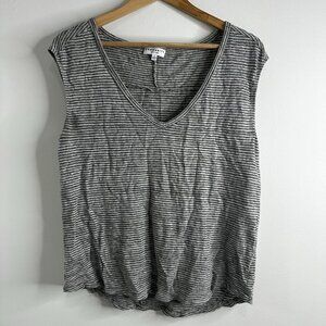 Aritzia Community Women's L 100% Linen Gray Striped Blouse Tee Shirt Top Coastal